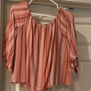 Pink striped off the shoulder blouse